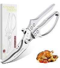 TIVOLI Poultry Shears Silver,Japanese Kitchen Shears Heavy Duty with Non-Slip Handle & Safety Lock,Multifunctional Kitchen Scissors for Chicken, Meat, Turkey, Fish, Vegetables,Ideal Gift