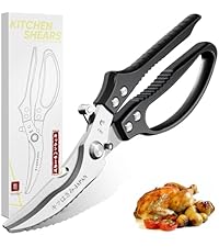 TIVOLI Poultry Shears Silver,Japanese Kitchen Shears Heavy Duty with Non-Slip Handle & Safety Lock,Multifunctional Kitchen Scissors for Chicken, Meat, Turkey, Fish, Vegetables,Ideal Gift