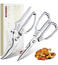 TIVOLI Poultry Shears Silver,Japanese Kitchen Shears Heavy Duty with Non-Slip Handle & Safety Lock,Multifunctional Kitchen Scissors for Chicken, Meat, Turkey, Fish, Vegetables,Ideal Gift