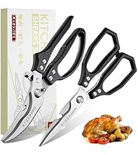 TIVOLI Poultry Shears Silver,Japanese Kitchen Shears Heavy Duty with Non-Slip Handle & Safety Lock,Multifunctional Kitchen Scissors for Chicken, Meat, Turkey, Fish, Vegetables,Ideal Gift