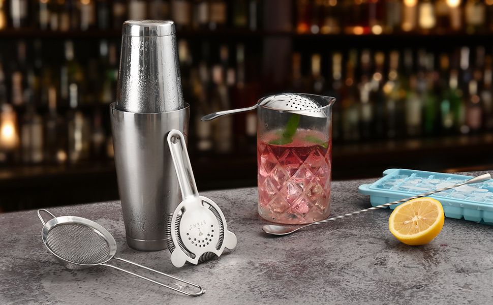 Cocktail Strainer Set – Bar tools Stainless Steel Includes Hawthorne Strainer, Julep & Fine Mesh Cocktail Strainers, Mixing Spoon – Drink Shaker Strainer for Bartending