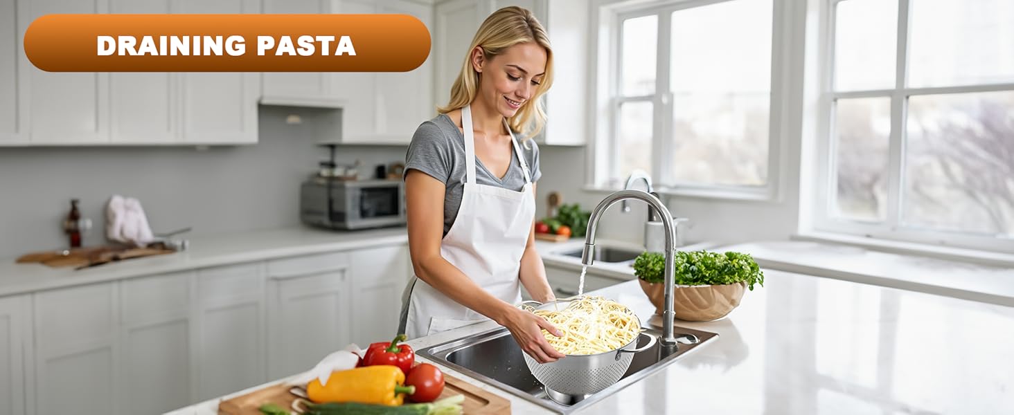 Stainless Steel Colander for Kitchen | 5 Quart Durable Rice and Pasta Strainer with Handle | Oversized Handles | Nesting Design | Rust-Resistant & Dishwasher Safe