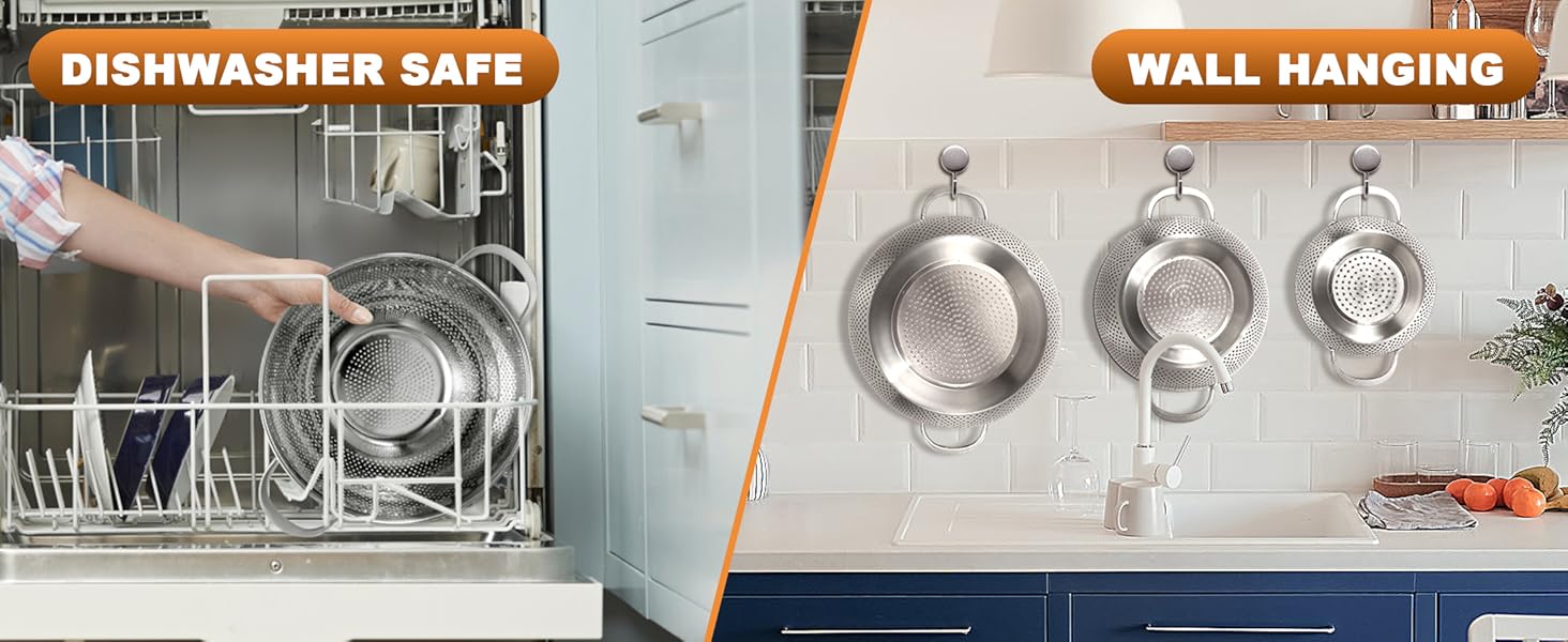 Stainless Steel Colander for Kitchen | 5 Quart Durable Rice and Pasta Strainer with Handle | Oversized Handles | Nesting Design | Rust-Resistant & Dishwasher Safe