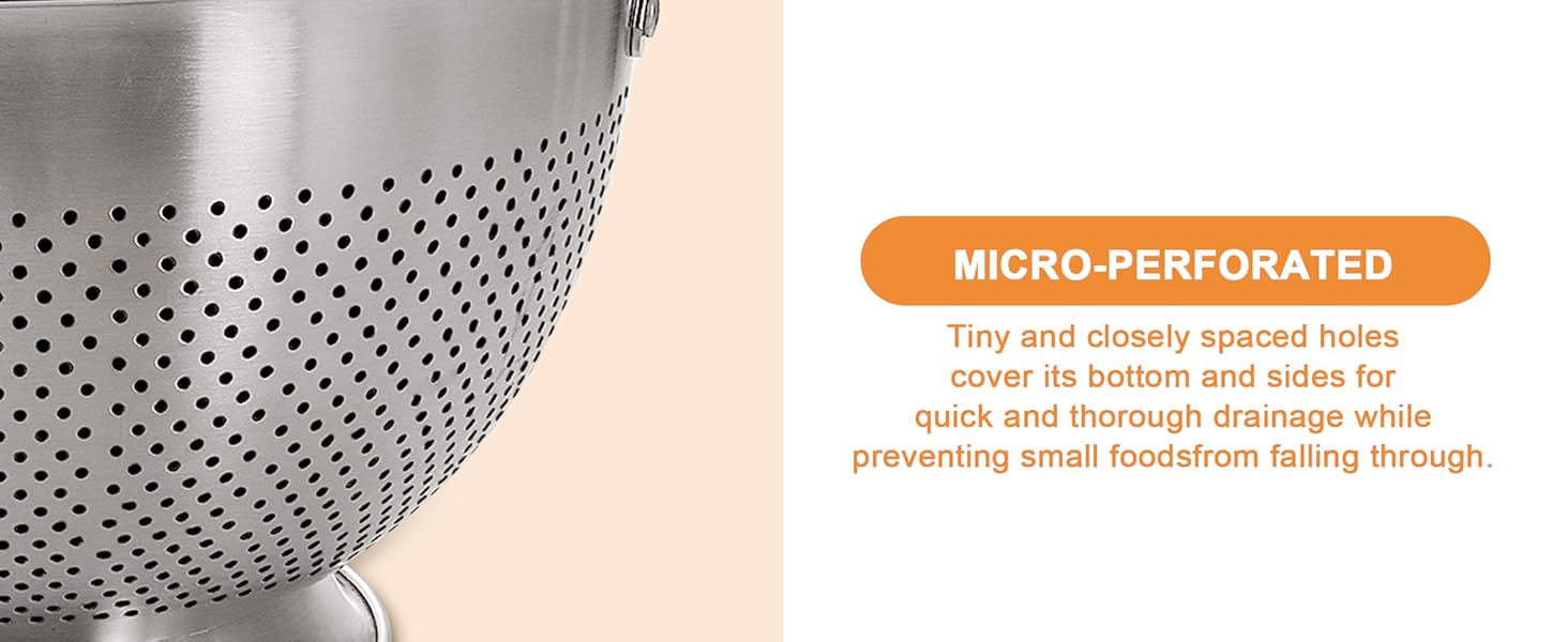 Stainless Steel Colander for Kitchen | 5 Quart Durable Rice and Pasta Strainer with Handle | Oversized Handles | Nesting Design | Rust-Resistant & Dishwasher Safe
