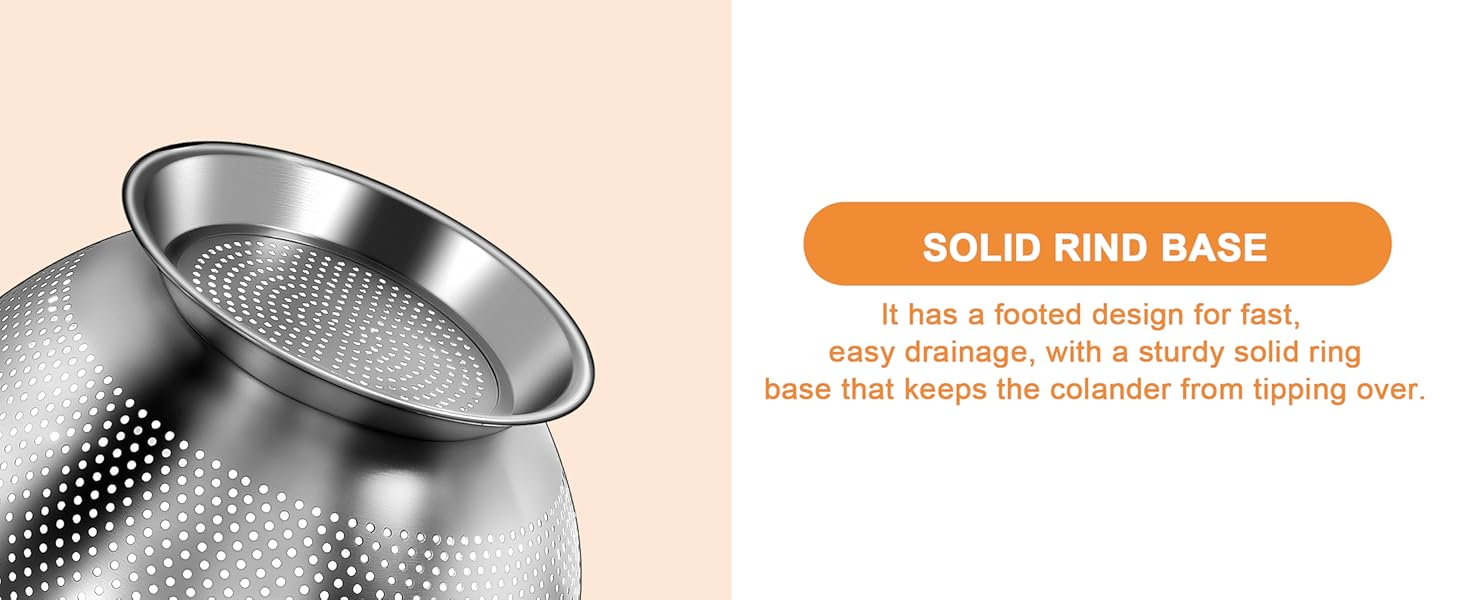 Stainless Steel Colander for Kitchen | 5 Quart Durable Rice and Pasta Strainer with Handle | Oversized Handles | Nesting Design | Rust-Resistant & Dishwasher Safe