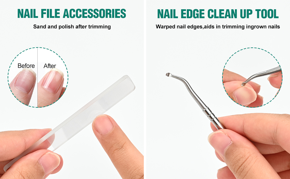 Upgraded Eagle Beak Beveled Nail Clippers, Long Handle Wide Jaw Slanted Nail Clipper, Eagle Beak Angled Edge Nail Clippers 3-Piece Set, Wide Jaw Opening Anti-Splash Nail Clipper for Men Women(Green)