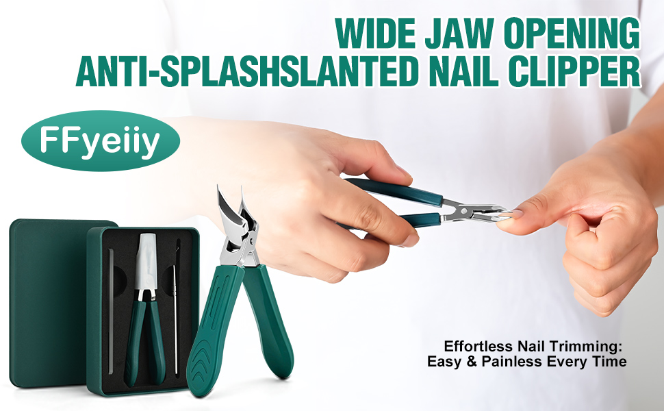 Upgraded Eagle Beak Beveled Nail Clippers, Long Handle Wide Jaw Slanted Nail Clipper, Eagle Beak Angled Edge Nail Clippers 3-Piece Set, Wide Jaw Opening Anti-Splash Nail Clipper for Men Women(Green)