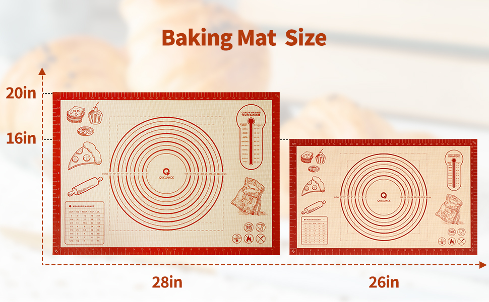 Silicone Baking Pastry Dough Mat - 26x16Inch Extra Large Cookie Bread Rolling Mats Sheet, Nonstick Kitchen Counter Kneading Board, Thick Reusable Pie Cookies Pizza Fondant Making Matt with Measurement