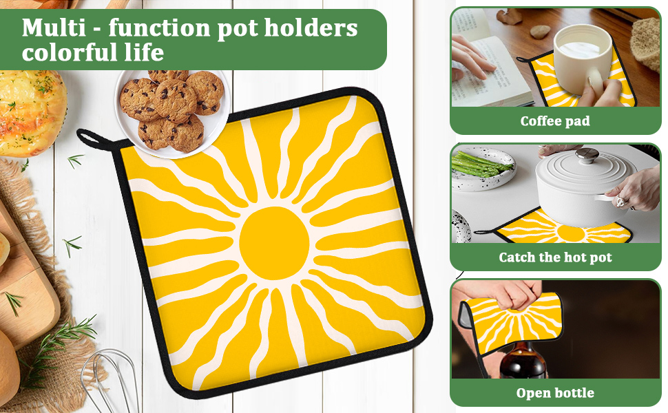 Black Cat Oven Mitts and Pot Holders Set 4 Pcs Extra Long Heat Resistant Gloves Potholder for Baking, BBQ, Grilling