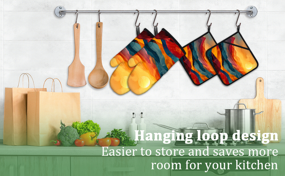 Black Cat Oven Mitts and Pot Holders Set 4 Pcs Extra Long Heat Resistant Gloves Potholder for Baking, BBQ, Grilling