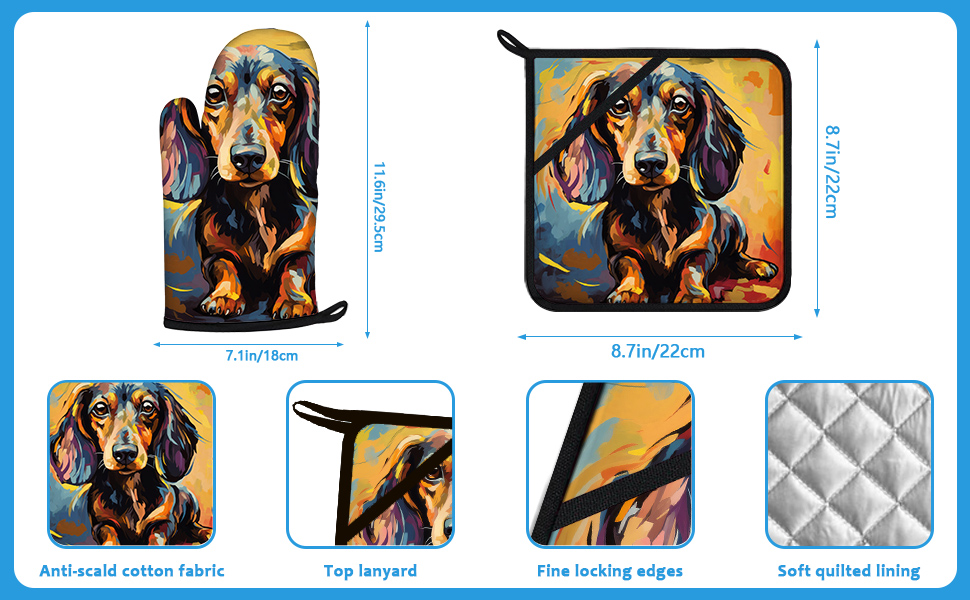 Funny Black Cat Oven Mitts and Pot Holders Sets Heat Resistant 4Pcs Potholders Oven Gloves Hot Pads for Kitchen Baking Cooking Grilling BBQ