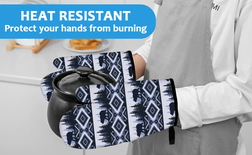 Funny Black Cat Oven Mitts and Pot Holders Sets Heat Resistant 4Pcs Potholders Oven Gloves Hot Pads for Kitchen Baking Cooking Grilling BBQ