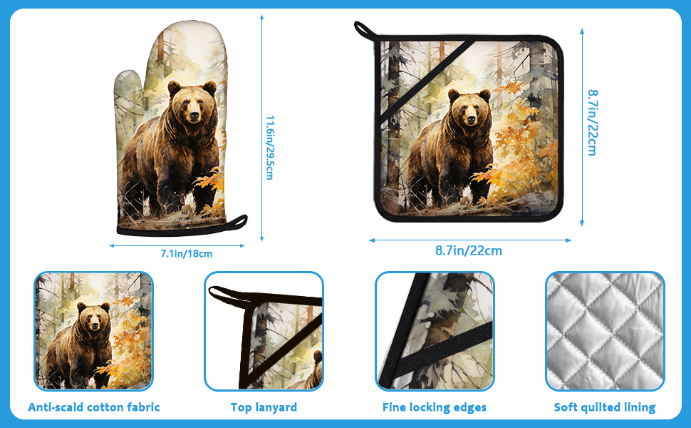 Sunflower Wood Grain Oven Mitts and Pot Holders Sets Heat Resistant 4Pcs Potholders Oven Gloves Hot Pads for Kitchen Baking Cooking Grilling BBQ