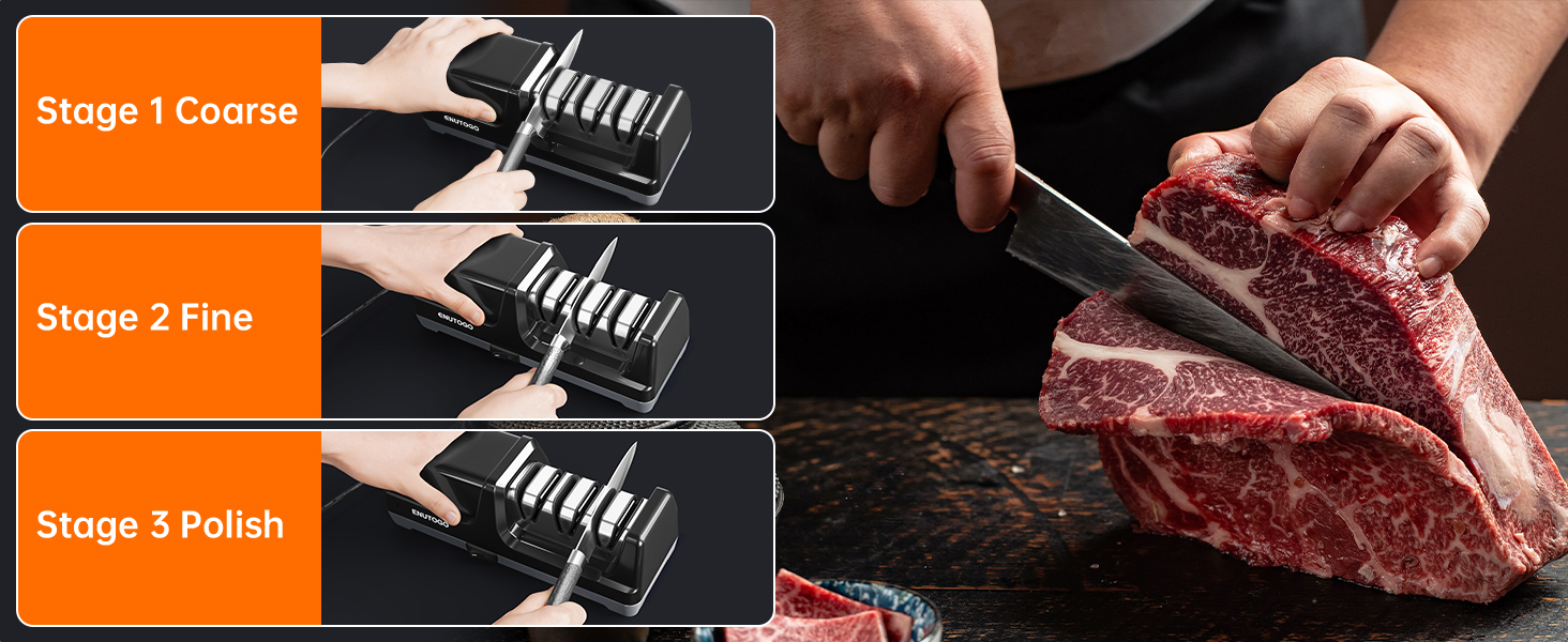 Knife Sharpener, Professional 3-Stage Electric Knife Sharpener for Kitchen Knives, 100% Diamond Abrasive for 20° Precision Angle Guide, Quickly Sharpening and Polish Blades