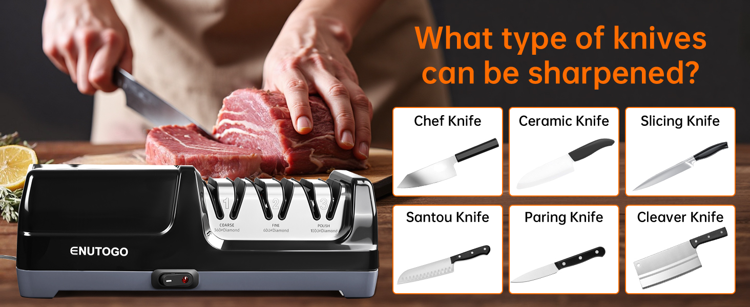 Knife Sharpener, Professional 3-Stage Electric Knife Sharpener for Kitchen Knives, 100% Diamond Abrasive for 20° Precision Angle Guide, Quickly Sharpening and Polish Blades