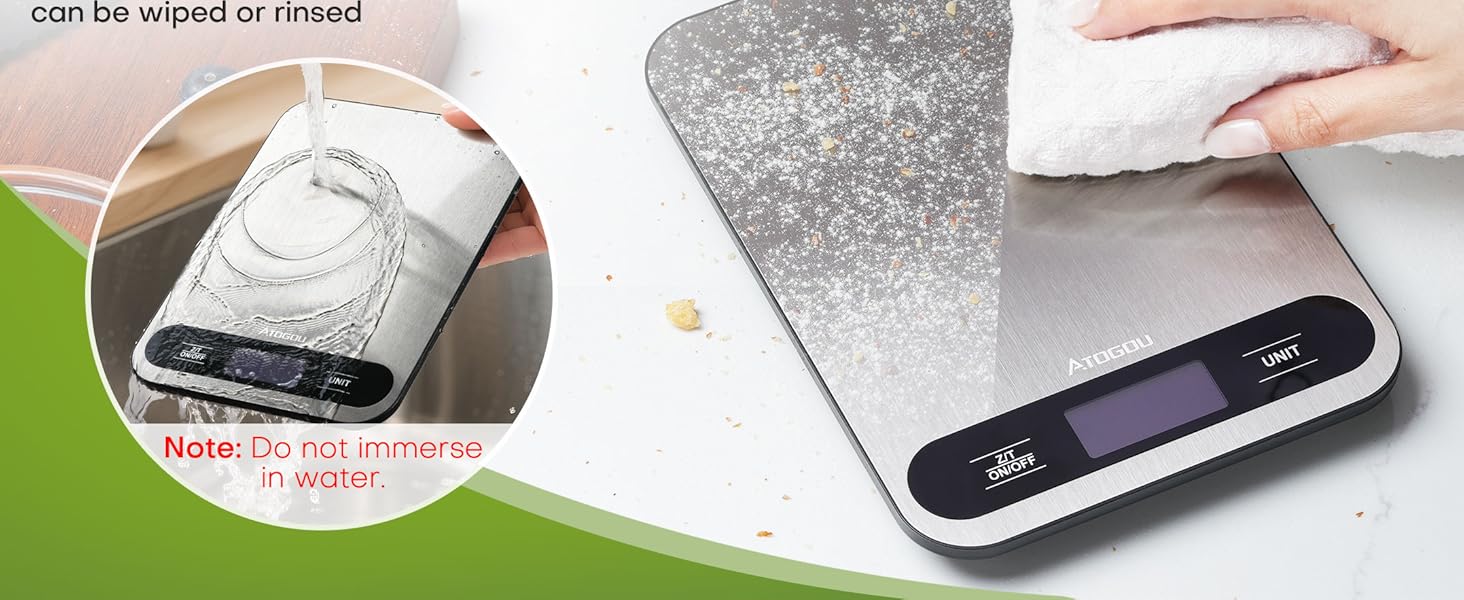 Atogou Food Scale, 33lb/ 15kg Digital Kitchen Scale with Full View LCD Display, Durable Stainless Steel Surface, for Cooking, Baking, Meal Prep Black