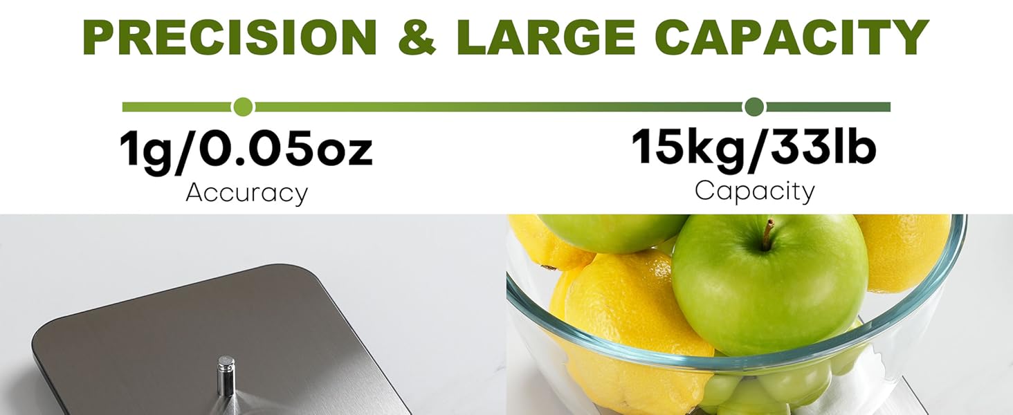 Atogou Food Scale, 33lb/ 15kg Digital Kitchen Scale with Full View LCD Display, Durable Stainless Steel Surface, for Cooking, Baking, Meal Prep Black