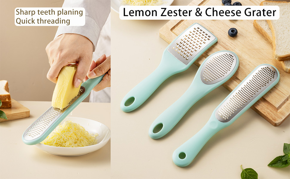 Lemon Zester Grater with Handle - 2-Piece Lemon Zester & Cheese Grater for Parmesan, Ginger, Garlic, Nutmeg, Chocolate