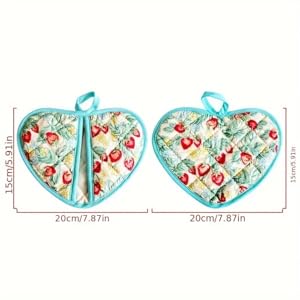 2 Pack Heart-Shaped Pot Holders for Kitchen - 15.01x19.84cm Heat Resistant Oven Pot Holders with Retro Floral Pattern, Hanging Potholders for Kitchens, Kitchen Mitts for Oven & Oven Mitt (Blue)