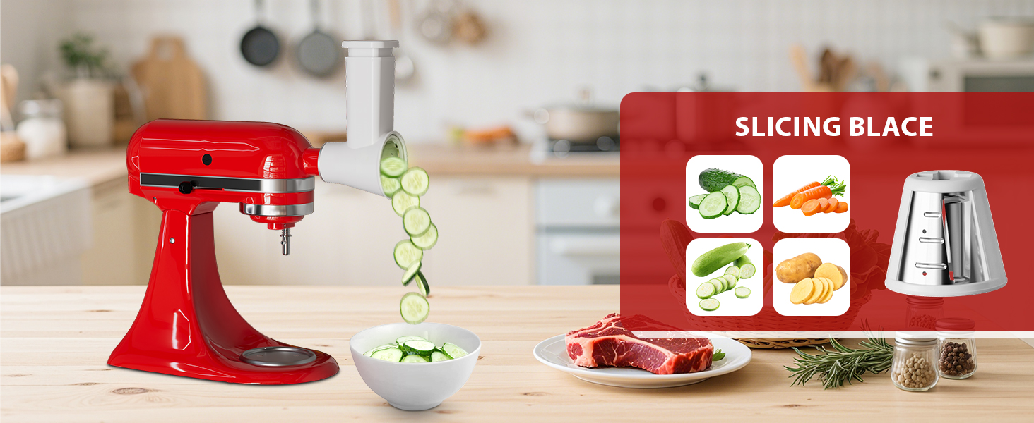 21Pcs Meat Grinder & Cheese Grater Attachment for KitchenAid Stand Mixer, with 4 Grinding Plates, Metal Sausage Stuffer Tubes, 4 Slicer Shredder Attachment, Kitchen Aid Accessories and Attachments