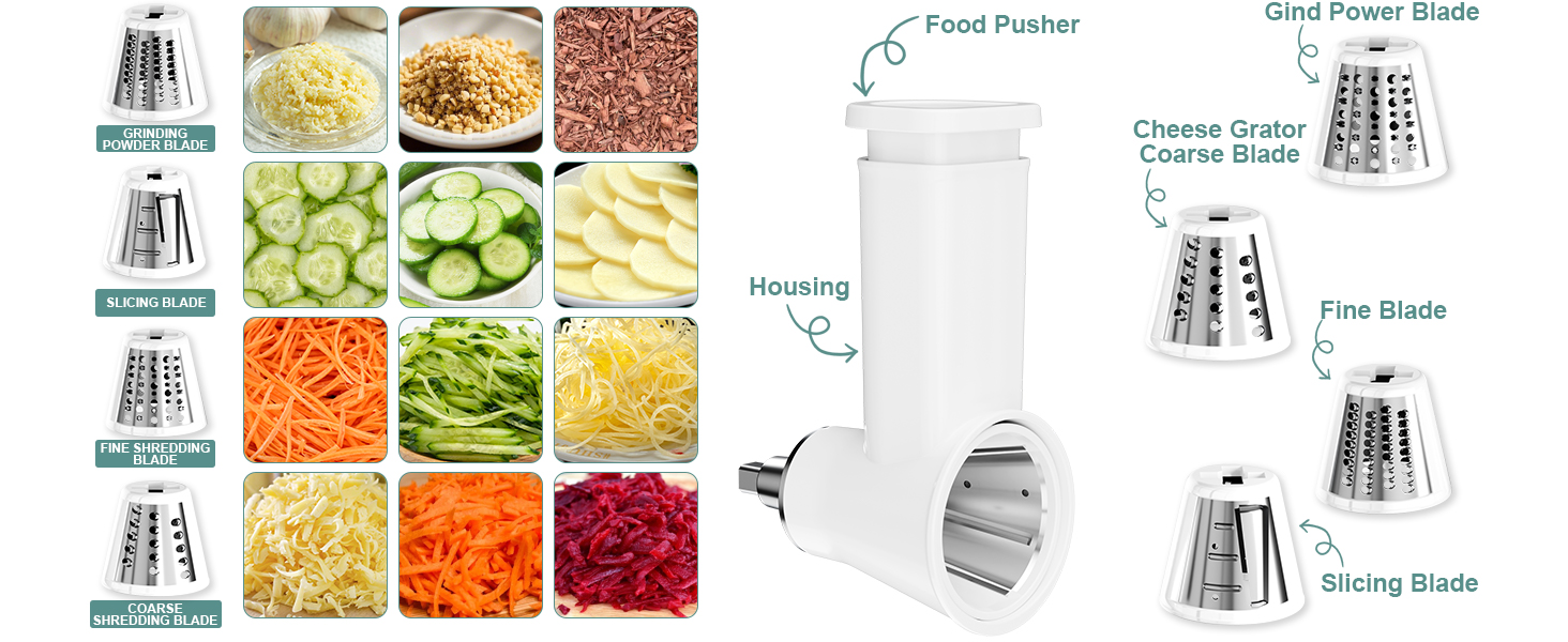 21Pcs Meat Grinder & Cheese Grater Attachment for KitchenAid Stand Mixer, with 4 Grinding Plates, Metal Sausage Stuffer Tubes, 4 Slicer Shredder Attachment, Kitchen Aid Accessories and Attachments