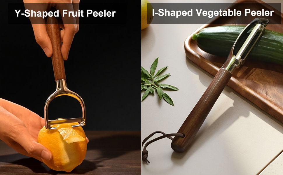 Premium Vegetable Peeler Set - Stainless Steel Y-shaped & I-shaped Peelers with Ergonomic Non-Slip Wood Handle and Hanging Loop for Fruits, Carrot,Veggie, Potatoes & Kitchen Use (2-Piece)