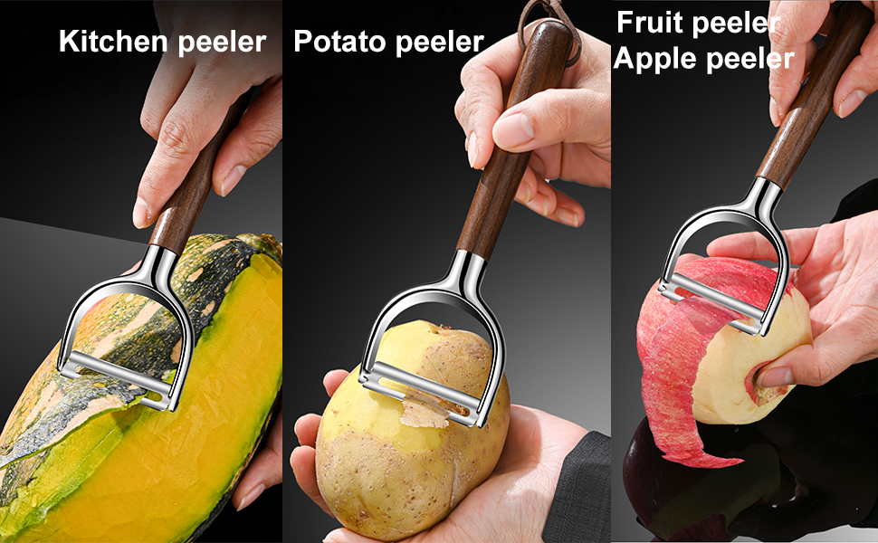 Premium Vegetable Peeler Set - Stainless Steel Y-shaped & I-shaped Peelers with Ergonomic Non-Slip Wood Handle and Hanging Loop for Fruits, Carrot,Veggie, Potatoes & Kitchen Use (2-Piece)