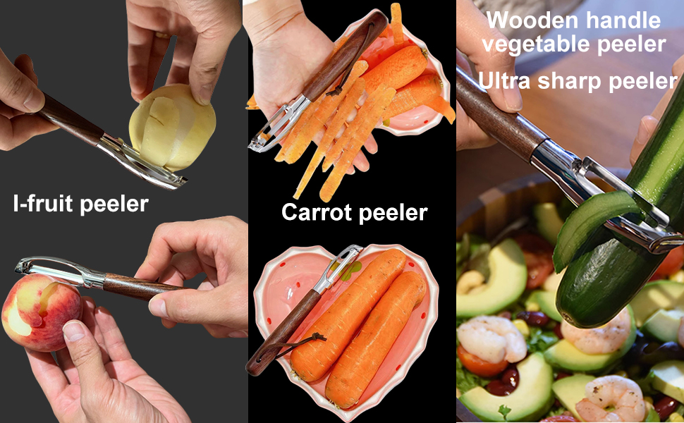 Premium Vegetable Peeler Set - Stainless Steel Y-shaped & I-shaped Peelers with Ergonomic Non-Slip Wood Handle and Hanging Loop for Fruits, Carrot,Veggie, Potatoes & Kitchen Use (2-Piece)