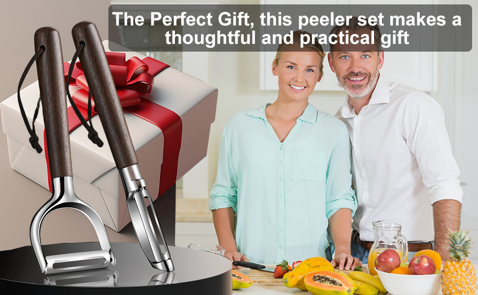 Premium Vegetable Peeler Set - Stainless Steel Y-shaped & I-shaped Peelers with Ergonomic Non-Slip Wood Handle and Hanging Loop for Fruits, Carrot,Veggie, Potatoes & Kitchen Use (2-Piece)