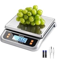 Atogou Food Scale - 33lb Digital Kitchen Scale Ounces Grams, Rechargeable & Full-View Display, Water-Resistant, Batteries or USB-C Charging, Stainless Steel, for Cooking, Meal Prep, Package (Black)