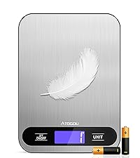 Atogou Food Scale - 33lb Digital Kitchen Scale Ounces Grams, Rechargeable & Full-View Display, Water-Resistant, Batteries or USB-C Charging, Stainless Steel, for Cooking, Meal Prep, Package (Black)