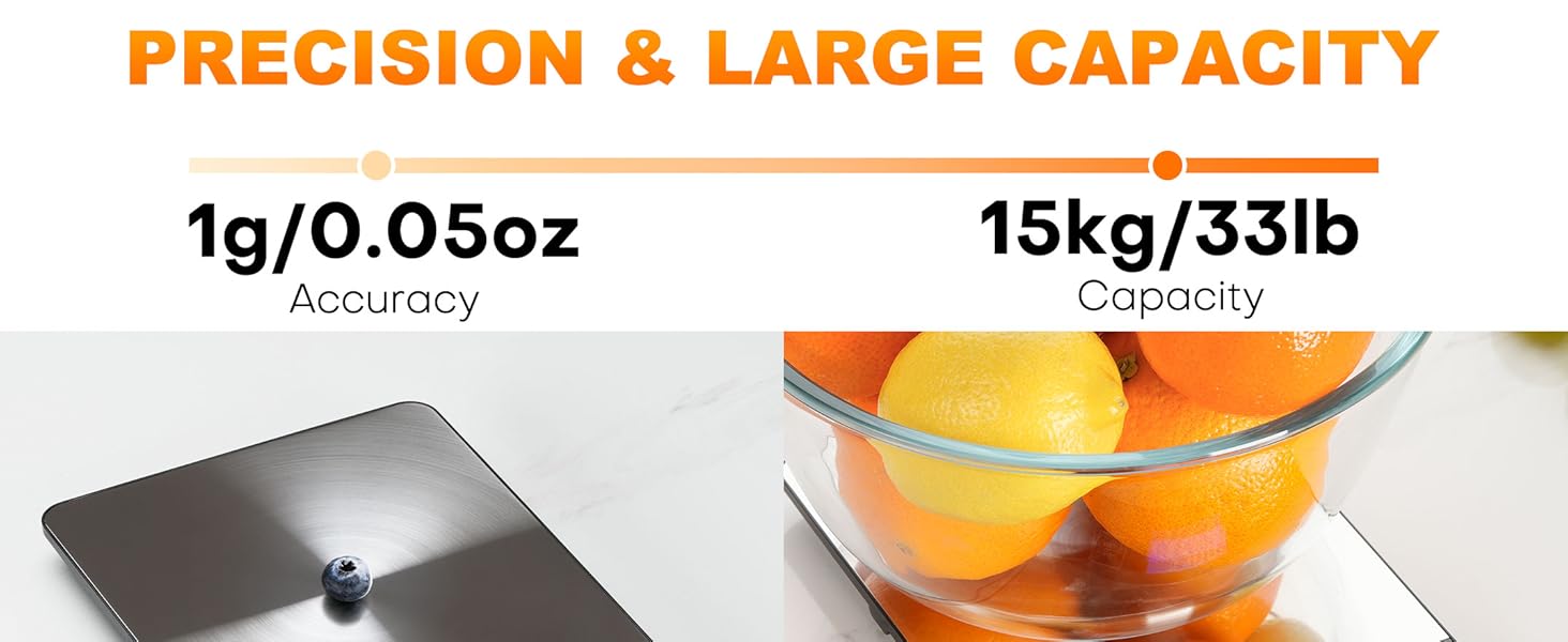 Atogou Food Scale - 33lb Digital Kitchen Scale Ounces Grams, Rechargeable & Full-View Display, Water-Resistant, Batteries or USB-C Charging, Stainless Steel, for Cooking, Meal Prep, Package (Black)