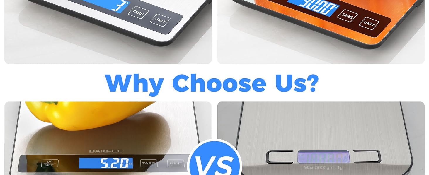 Food Scale - 15kg/33lb Digital Kitchen Scale with Full-View LCD Display, Grams and Ounces, Easy Clean Stainless Steel, 6 Units with Tare Function, Precise for Baking, Cooking & Meal Prep, Black