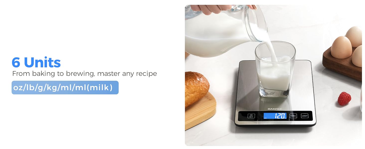 Food Scale - 15kg/33lb Digital Kitchen Scale with Full-View LCD Display, Grams and Ounces, Easy Clean Stainless Steel, 6 Units with Tare Function, Precise for Baking, Cooking & Meal Prep, Black