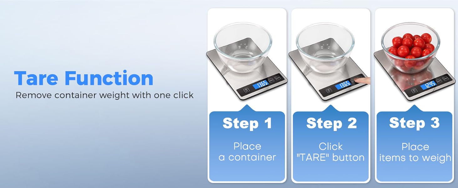 Food Scale - 15kg/33lb Digital Kitchen Scale with Full-View LCD Display, Grams and Ounces, Easy Clean Stainless Steel, 6 Units with Tare Function, Precise for Baking, Cooking & Meal Prep, Black