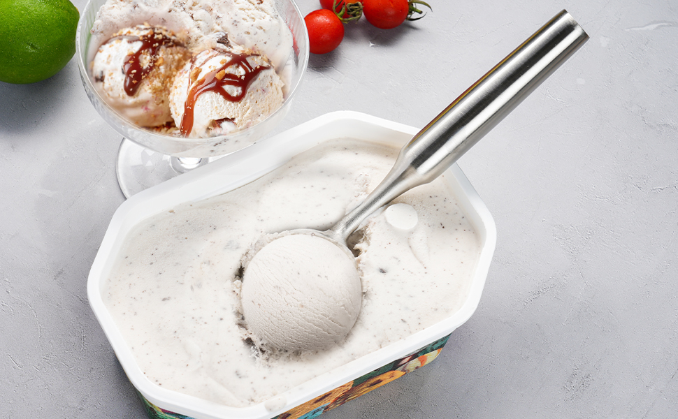 Ice Cream Scoop, 7.9 inches One-Piece Design Stainless Steel Scooper for Cookie Dough,Gelato, Sorbet,Heavy Duty with Comfort Handle, Dishwasher Safe