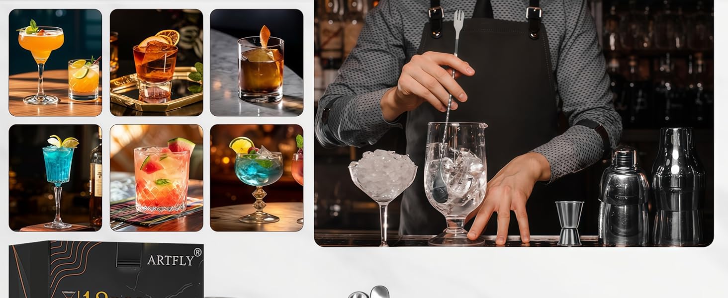 Cocktail Shaker Set, 18-Piece Bartender Kit with Acrylic Stand, 18/8 Stainless Steel Bar Set with Martini Shaker, Jigger, Muddler & Recipe Book for Home Bar
