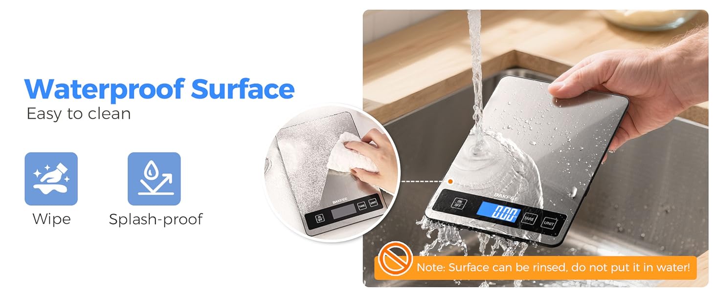 Food Scale - 15kg/33lb Rechargeable Digital Kitchen Scale with Full-View LCD Display, Grams and Ounces, Type-C or Batteries, Easy Clean Stainless Steel, for Baking, Cooking & Meal Prep, Black