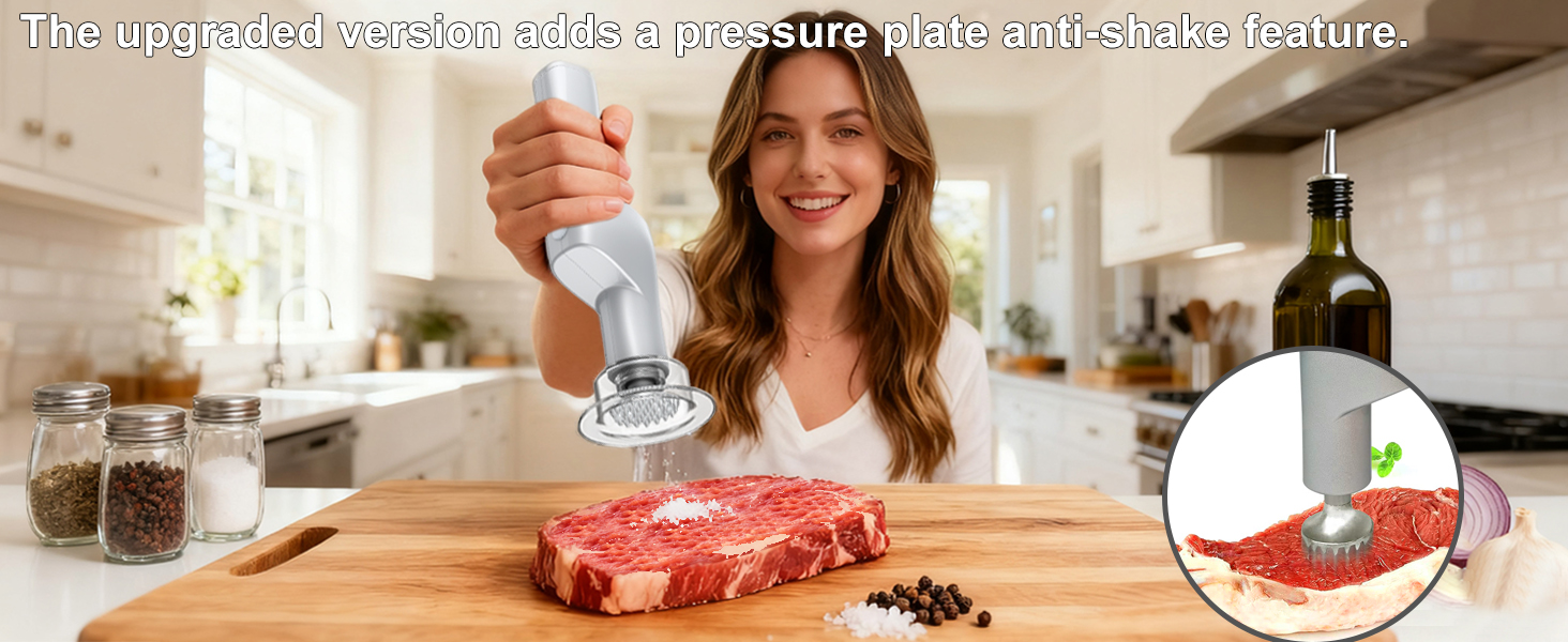 SIXRARI Electric Meat Tenderizer Tool, Adjustable 3 Speed Cordless Electric Meat Mallet, Powerful Motor, Easy to Clean, Kitchen Essentials for Tenderizing Steak/Beef/Chicken Chops and More (Silver)