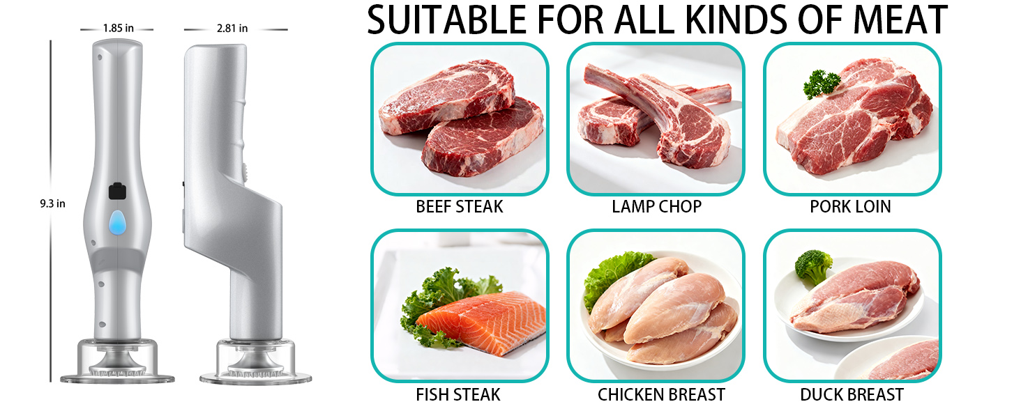 SIXRARI Electric Meat Tenderizer Tool, Adjustable 3 Speed Cordless Electric Meat Mallet, Powerful Motor, Easy to Clean, Kitchen Essentials for Tenderizing Steak/Beef/Chicken Chops and More (Silver)