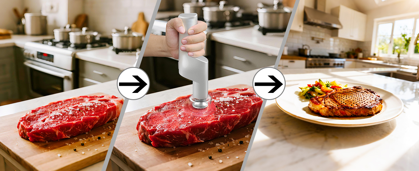 SIXRARI Electric Meat Tenderizer Tool, Adjustable 3 Speed Cordless Electric Meat Mallet, Powerful Motor, Easy to Clean, Kitchen Essentials for Tenderizing Steak/Beef/Chicken Chops and More (Silver)