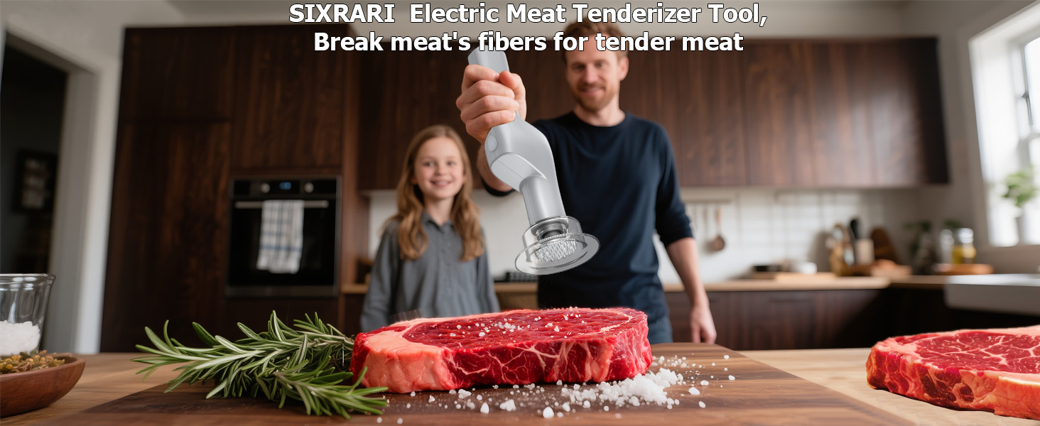 SIXRARI Electric Meat Tenderizer Tool, Adjustable 3 Speed Cordless Electric Meat Mallet, Powerful Motor, Easy to Clean, Kitchen Essentials for Tenderizing Steak/Beef/Chicken Chops and More (Silver)