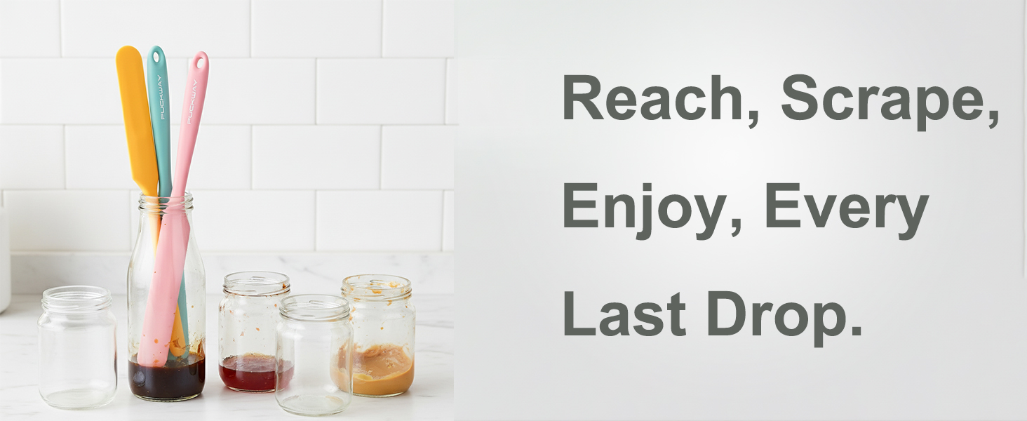 3pcs Silicone Jar Spatulas 10in Long Skinny Heat-Resistant, Narrow Spatula Set for Scraping Peanut Butter, Sourdough, Jam in Small Containers, Blenders & Baking (Black)