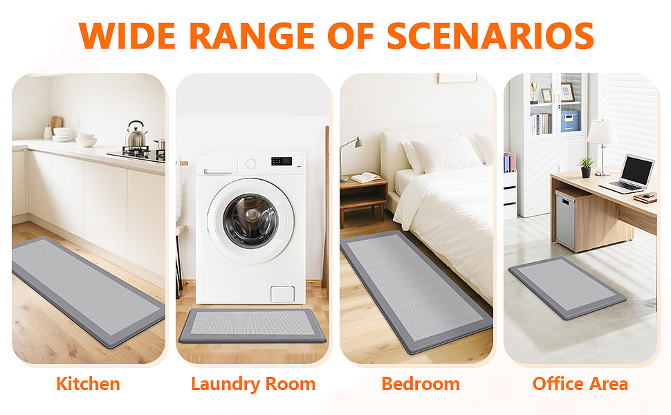 Kitchen Mats, 2PCS Kitchen Rugs for Floor, Cushioned Anti-Fatigue Mats for Kitchen Floor, Non-Slip Standing Desk Mat for Sink, Home, Laundry & Office, 17.3