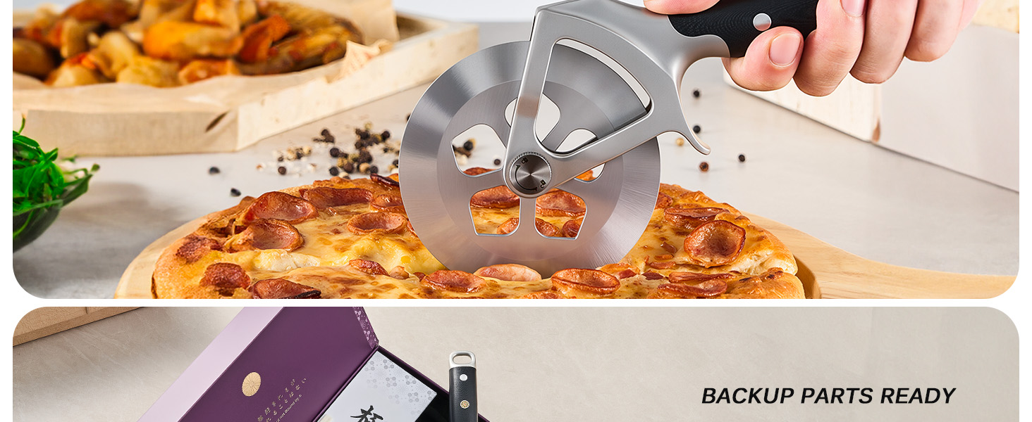 KYOKU 4 in. Pizza Cutter, Detachable Pizza Wheel Cutter with Sakura-Shaped Cutout, High Carbon Steel Wheel Pizza Slicer with 2 Wheel Blades Brush Hand Guard, Pizza Wheel Slicer for Pie Flatbread