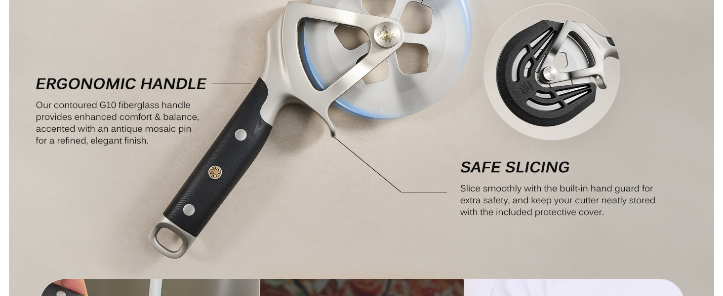 KYOKU 4 in. Pizza Cutter, Detachable Pizza Wheel Cutter with Sakura-Shaped Cutout, High Carbon Steel Wheel Pizza Slicer with 2 Wheel Blades Brush Hand Guard, Pizza Wheel Slicer for Pie Flatbread