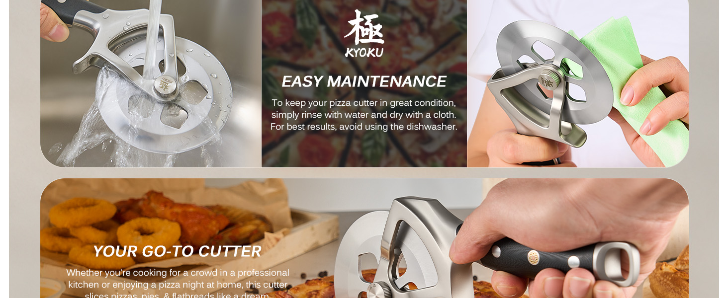 KYOKU 4 in. Pizza Cutter, Detachable Pizza Wheel Cutter with Sakura-Shaped Cutout, High Carbon Steel Wheel Pizza Slicer with 2 Wheel Blades Brush Hand Guard, Pizza Wheel Slicer for Pie Flatbread
