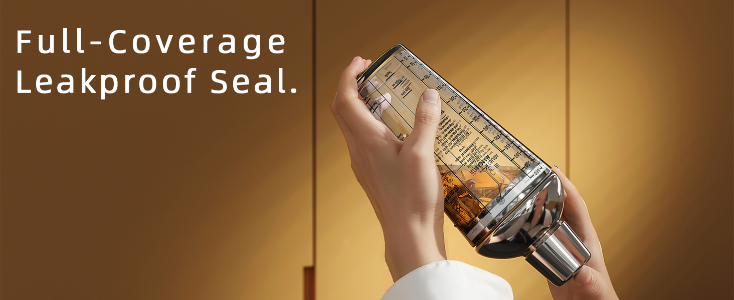 Glass Cocktail Shaker, with Recipes and Measurements 20oz, Built-in Strainer and Leakproof Seal, Clear Bar Tool for Margaritas, Martinis