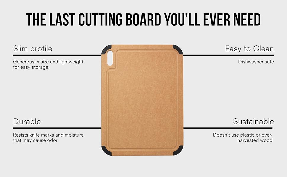 Public Goods Wood Cutting Board | Large Cutting Board for Kitchen | Made From Wood Fiber and Paper Composite | Non-Slip Silicone Corners | Dishwasher Safe, Durable, and Knife-Friendly | 17.3
