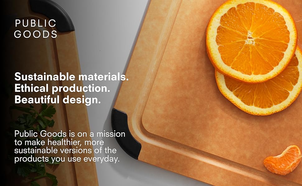 Public Goods Wood Cutting Board | Large Cutting Board for Kitchen | Made From Wood Fiber and Paper Composite | Non-Slip Silicone Corners | Dishwasher Safe, Durable, and Knife-Friendly | 17.3